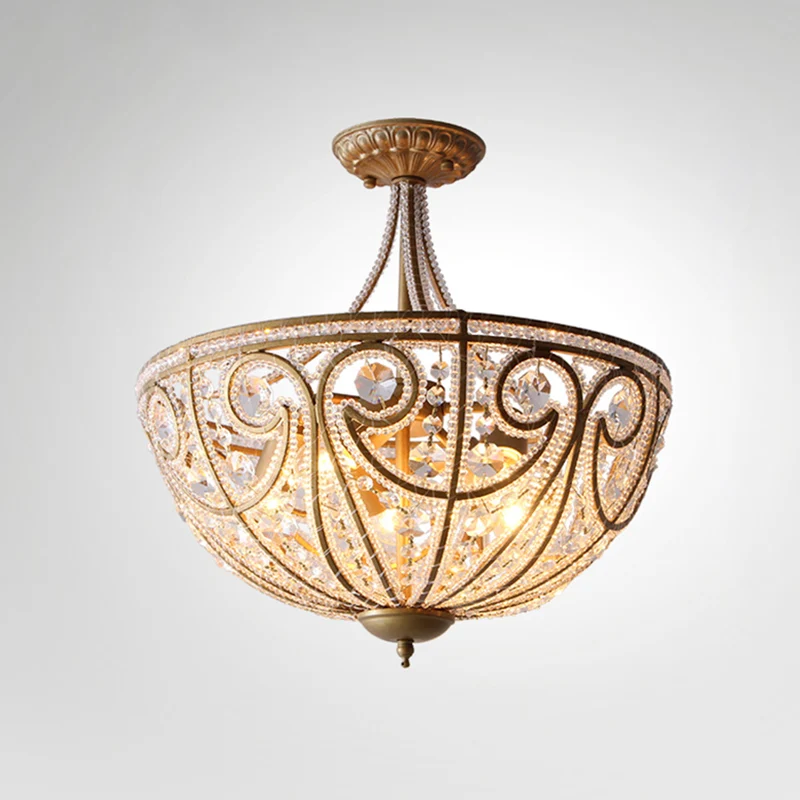 Dome Crystal Bead Semi Flush Vintage 5 lampen Woonkamer Flush plafondlamp goud Clearhalo