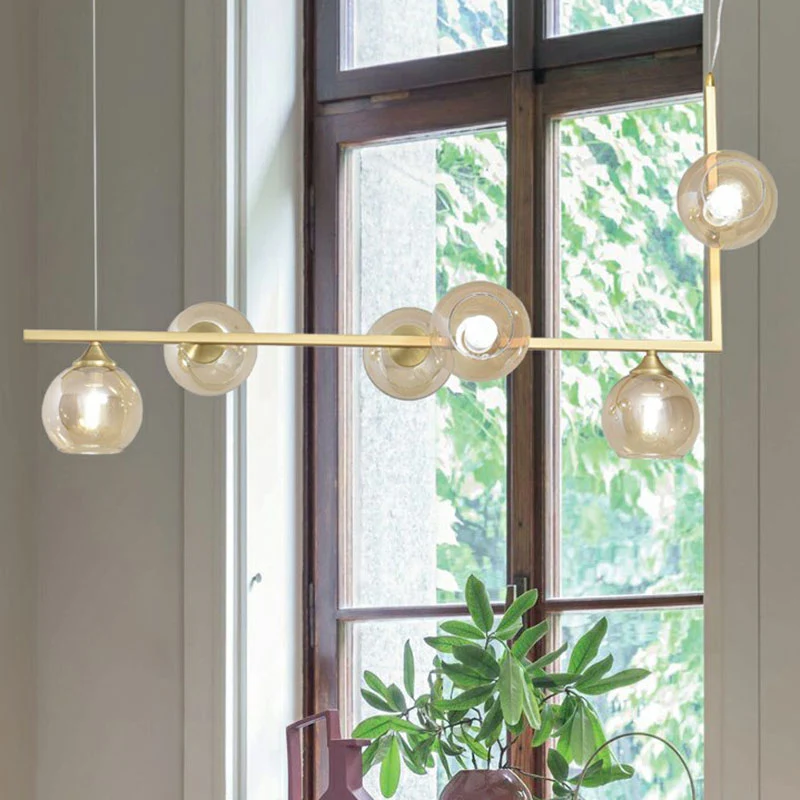 Dome Glass Island-plafondlamp Postmodernisme 6-kops hanglamp voor eettafel Clearhalo