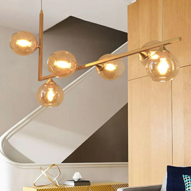 Dome Glass Island-plafondlamp Postmodernisme 6-kops hanglamp voor eettafel Clearhalo