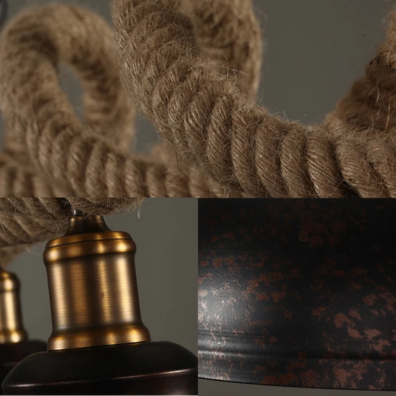 Dome hanglamp keukeneiland industrieel metaal en touw 3-lichts roestkleurige hanglampenset Clearhalo