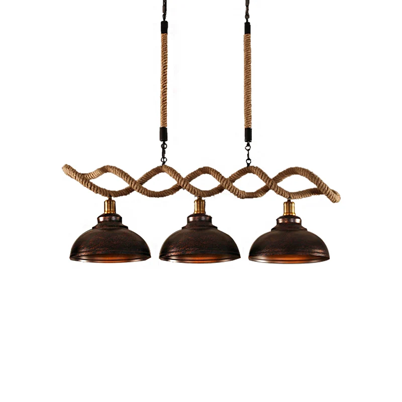 Dome hanglamp keukeneiland industrieel metaal en touw 3-lichts roestkleurige hanglampenset Clearhalo