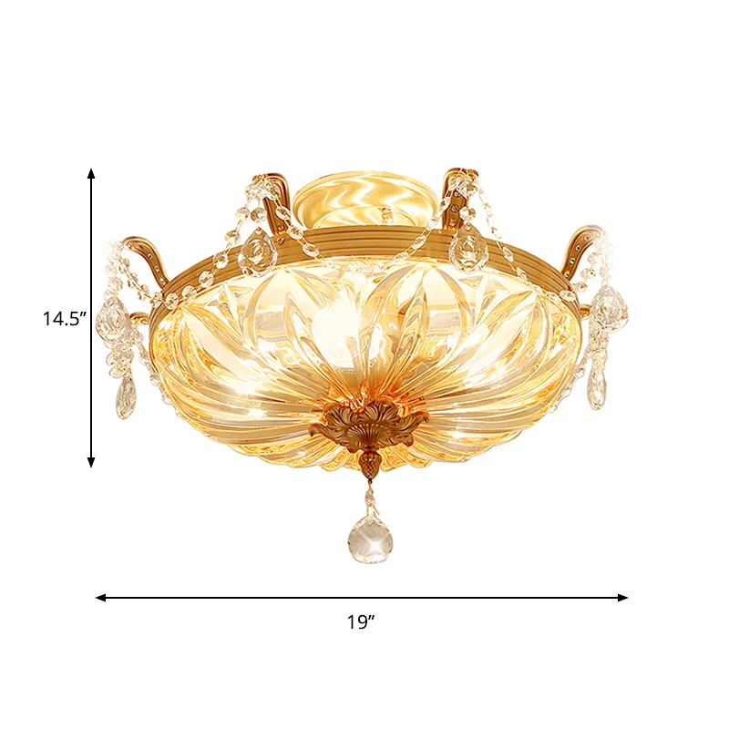 Dome helder glas semi-inbouw licht modernistisch 5-lichts gouden inbouw plafondlamp met kristallen drapering Clearhalo