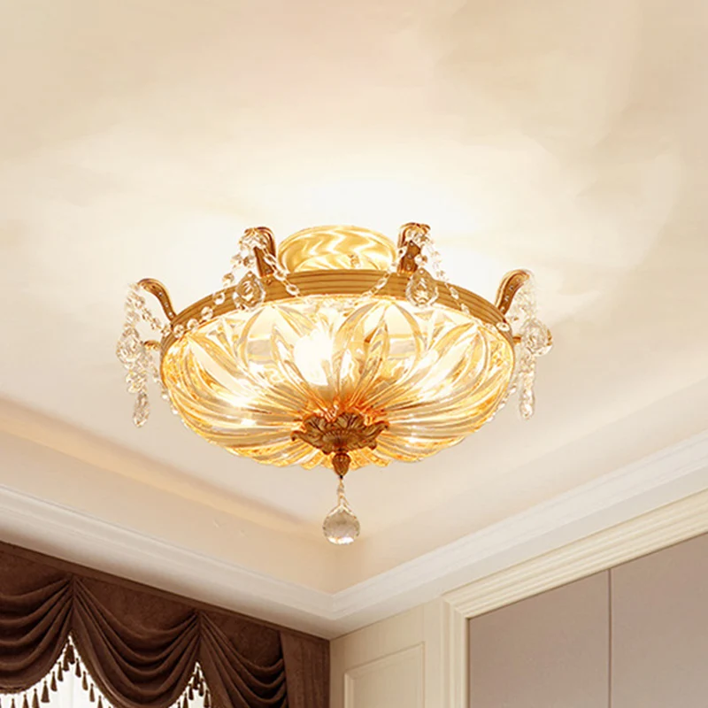 Dome helder glas semi-inbouw licht modernistisch 5-lichts gouden inbouw plafondlamp met kristallen drapering Clearhalo