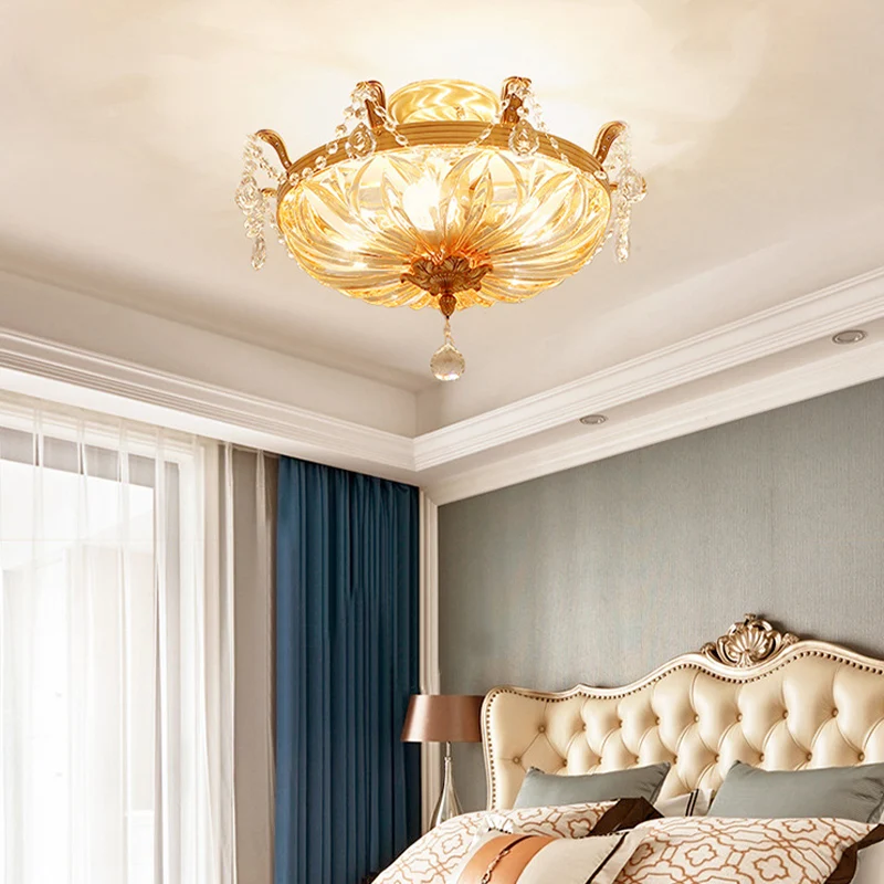 Dome helder glas semi-inbouw licht modernistisch 5-lichts gouden inbouw plafondlamp met kristallen drapering Clearhalo