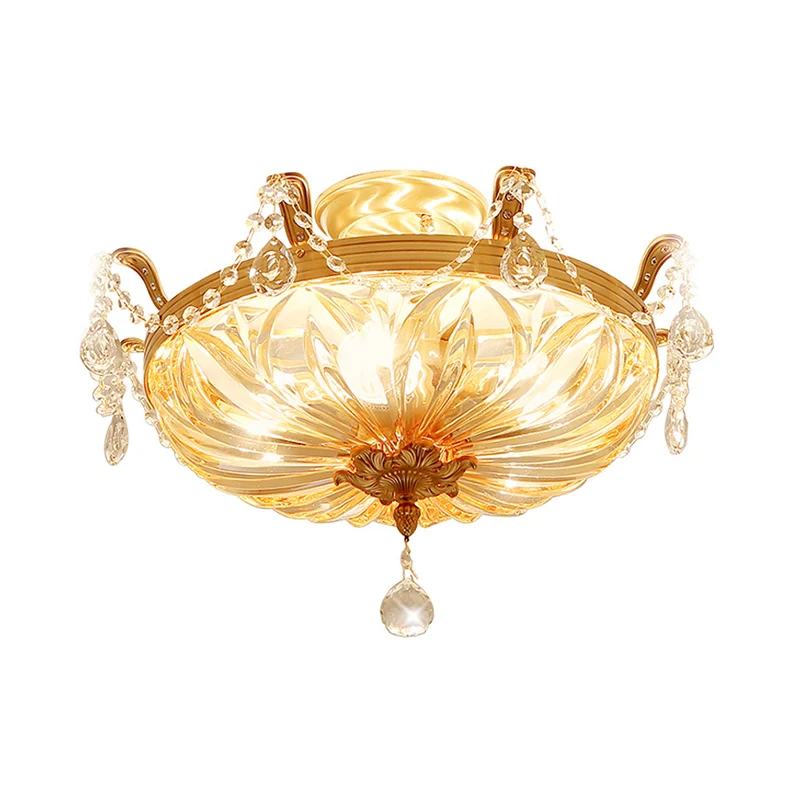 Dome helder glas semi-inbouw licht modernistisch 5-lichts gouden inbouw plafondlamp met kristallen drapering Clearhalo