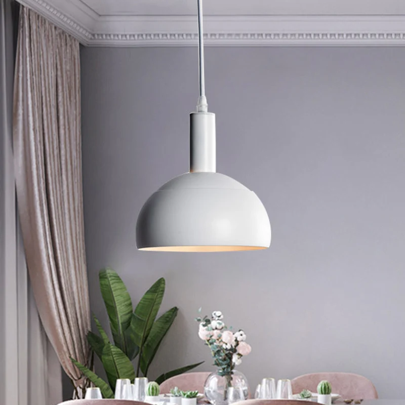 Dome Iron Down Lighting moderne Scandinavische stijl 1-lichts restaurant hangende hanglamp wit Clearhalo