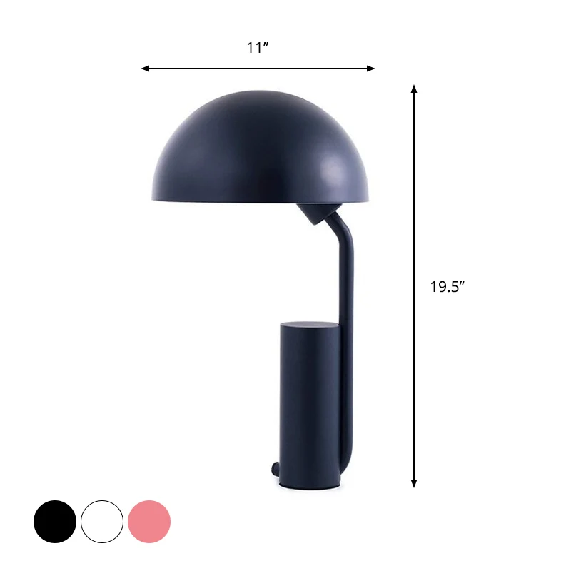 Dome Iron Night Task Lighting Modernistische 1-lichts zwart/wit/roze bureaulamp met cilindervoet Clearhalo