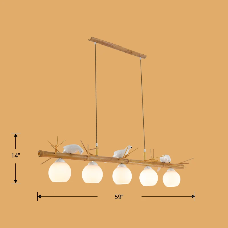 Dome Island-lamp Moderne crèmekleurige glazen houten hanglamp met witte vogeldeco Clearhalo