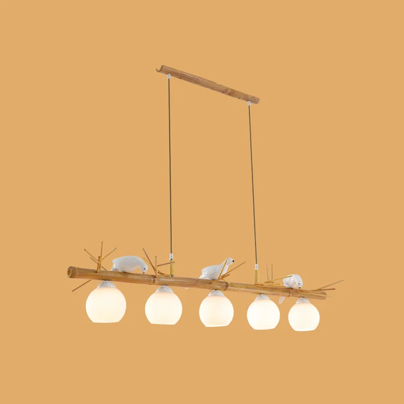 Dome Island-lamp Moderne crèmekleurige glazen houten hanglamp met witte vogeldeco Clearhalo