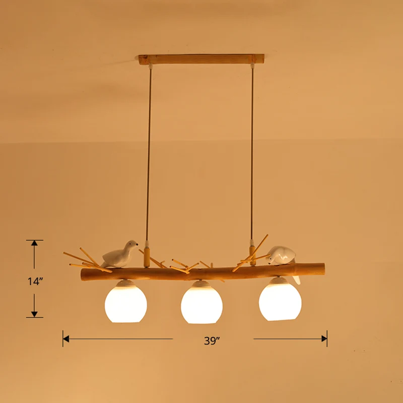 Dome Island-lamp Moderne crèmekleurige glazen houten hanglamp met witte vogeldeco Clearhalo