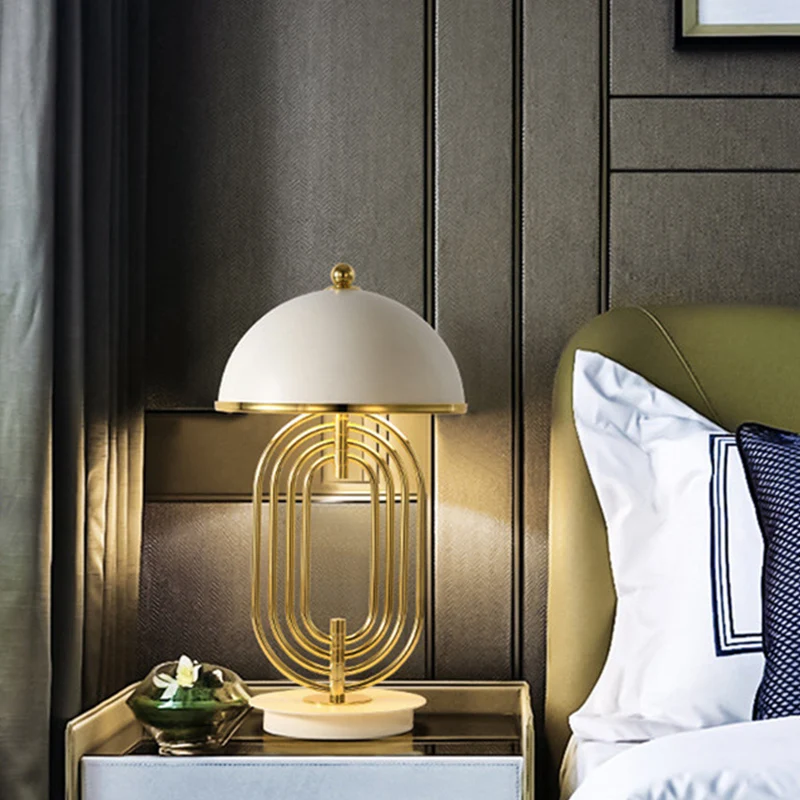Dome Nachtkastje Verlichting Luxe metalen 1-kops woonkamernachttafellamp wit met verstelbare multi-ovale ring Clearhalo