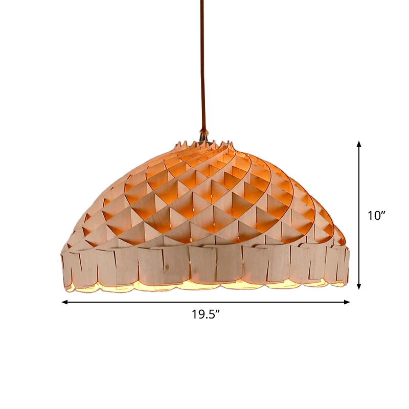 Dome Restaurant Hanglamp van hout, 1-lichts Aziatische LED-hanglamp met handgeweven ontwerp Clearhalo