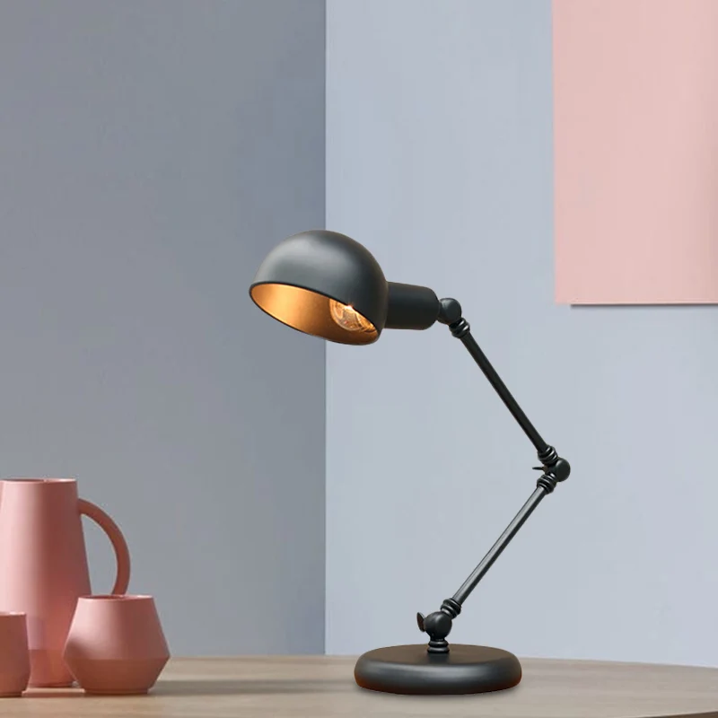 Dome Restaurant Tafelverlichting Vintage Ijzeren 1-kops 4,5"/6" Brede Bureaulamp met zwarte afwerking en zwenkarm Clearhalo