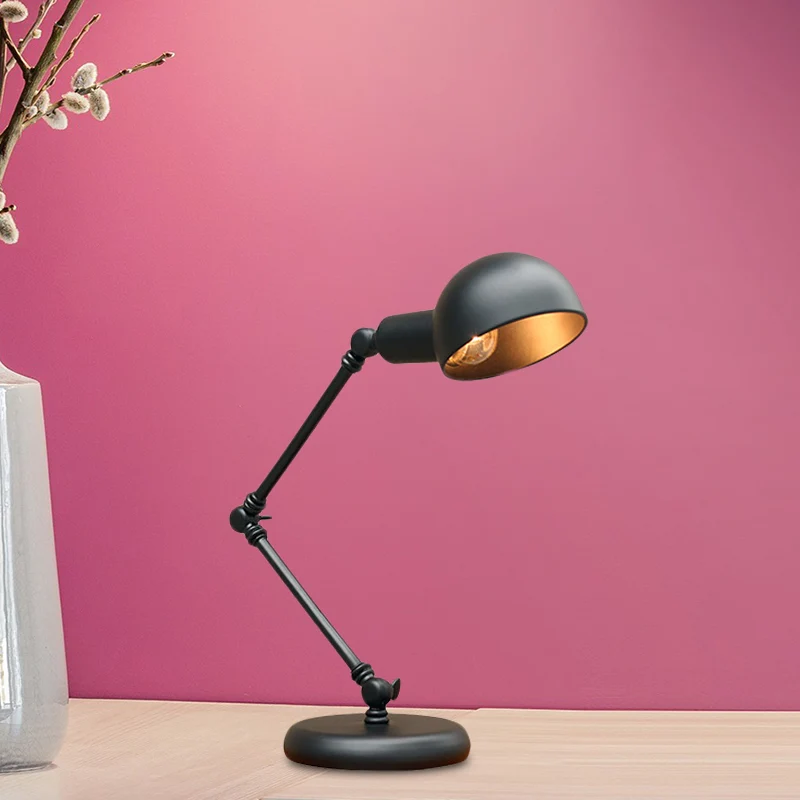 Dome Restaurant Tafelverlichting Vintage Ijzeren 1-kops 4,5"/6" Brede Bureaulamp met zwarte afwerking en zwenkarm Clearhalo