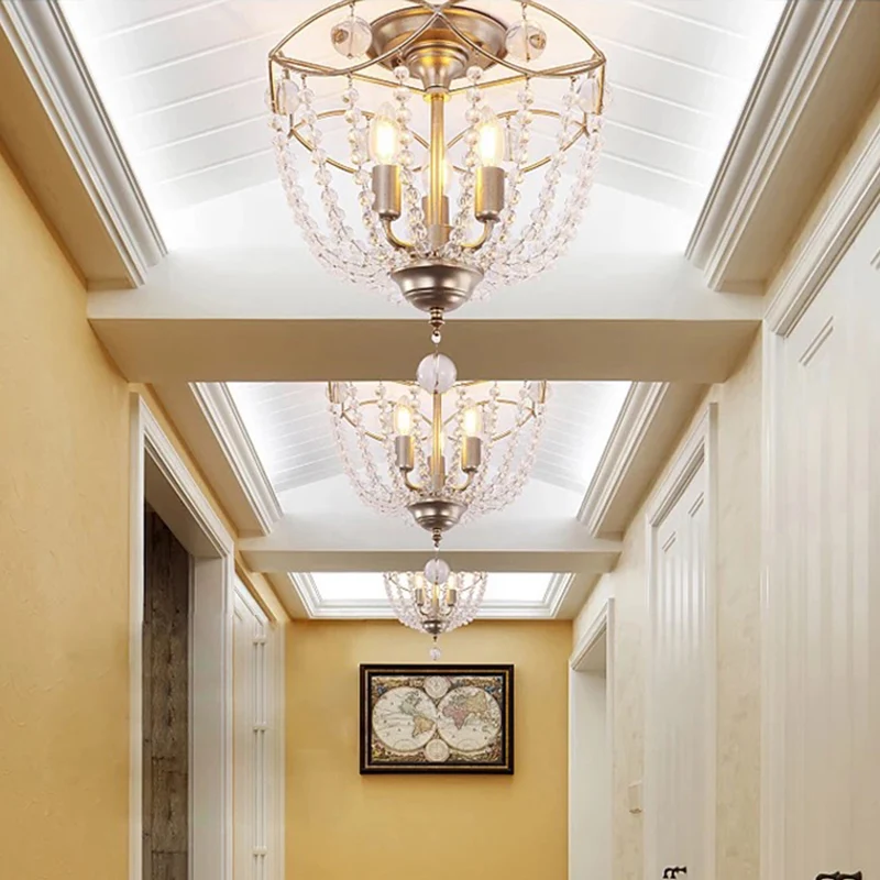 Dome Semi Inbouwlamp Modern Crystal Strand 3 Lichten Zilver Plafondgemonteerd Licht Clearhalo