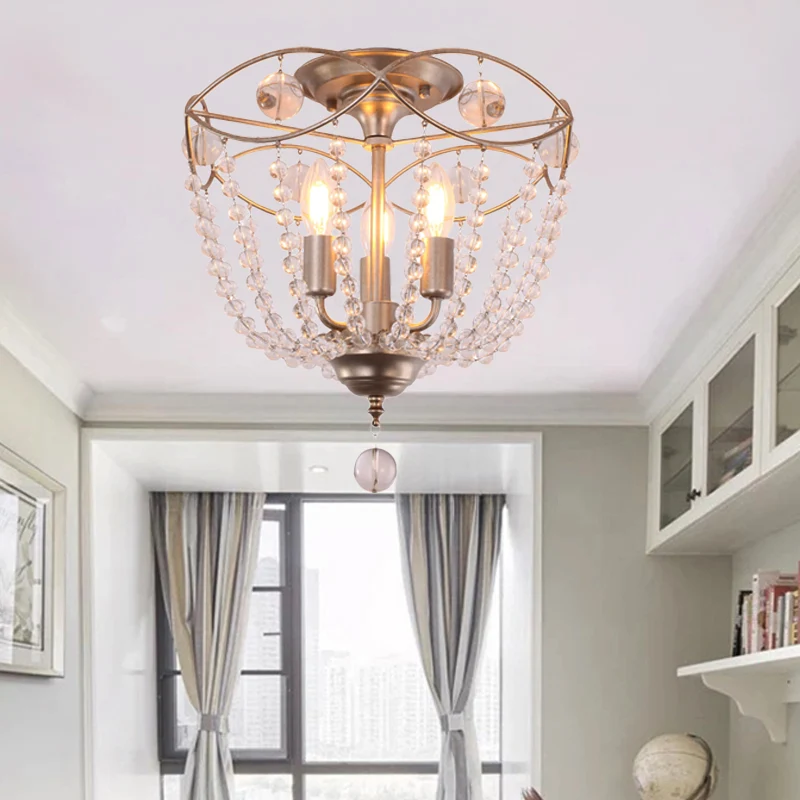 Dome Semi Inbouwlamp Modern Crystal Strand 3 Lichten Zilver Plafondgemonteerd Licht Clearhalo