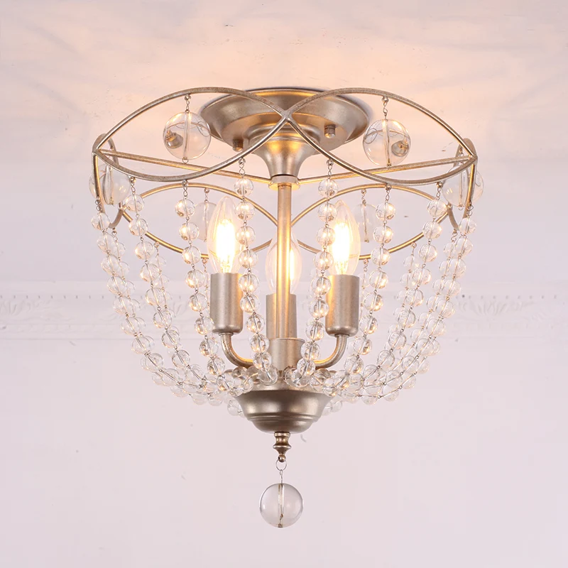 Dome Semi Inbouwlamp Modern Crystal Strand 3 Lichten Zilver Plafondgemonteerd Licht Clearhalo