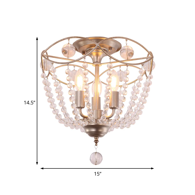 Dome Semi Inbouwlamp Modern Crystal Strand 3 Lichten Zilver Plafondgemonteerd Licht Clearhalo