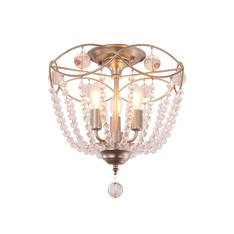 Dome Semi Inbouwlamp Modern Crystal Strand 3 Lichten Zilver Plafondgemonteerd Licht Clearhalo