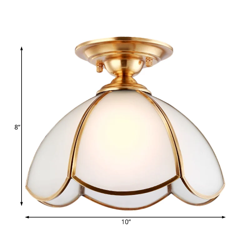 Dome Semi-inbouw Tradition Opaalglas Messing 1-lamps plafondlamp voor slaapkamer Clearhalo