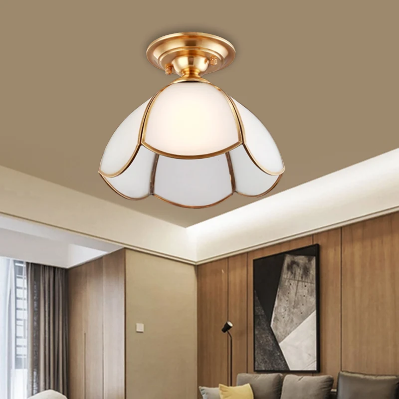 Dome Semi-inbouw Tradition Opaalglas Messing 1-lamps plafondlamp voor slaapkamer Clearhalo