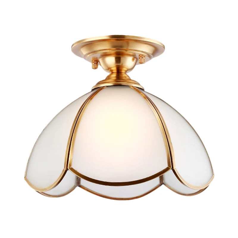 Dome Semi-inbouw Tradition Opaalglas Messing 1-lamps plafondlamp voor slaapkamer Clearhalo