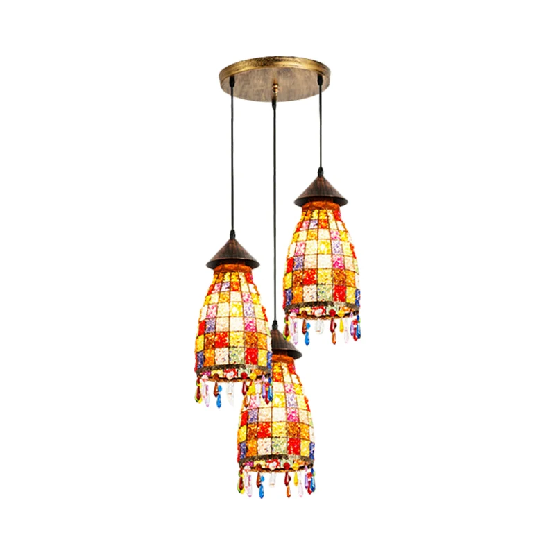Dome Shade Bar Multi Light Hanglamp Vintage Metaal 3 Kops Zwarte Plafondlamp met Lineaire/Ronde Luifel Clearhalo