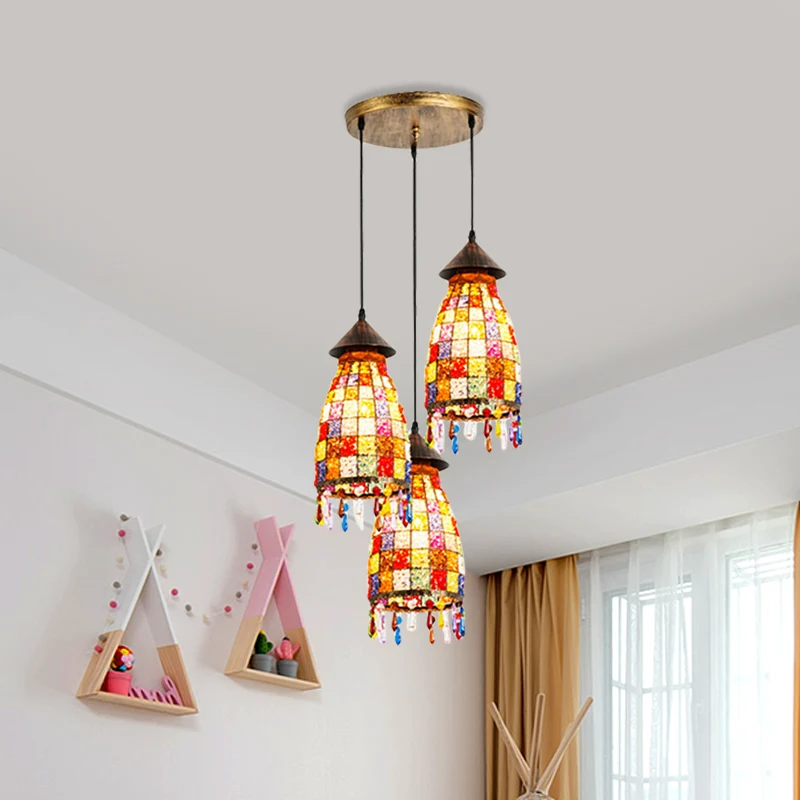 Dome Shade Bar Multi Light Hanglamp Vintage Metaal 3 Kops Zwarte Plafondlamp met Lineaire/Ronde Luifel Clearhalo
