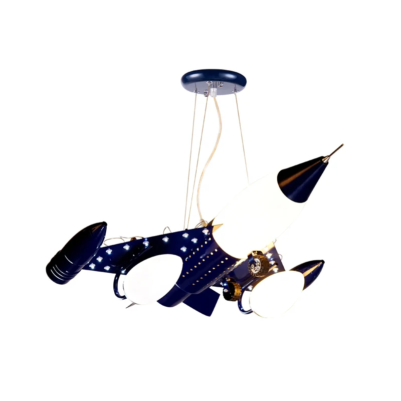 Donkerblauw vliegtuig drop hanger cartoon 3 hoofden opaal glazen kroonluchter verlichting voor jongenskamer Clearhalo