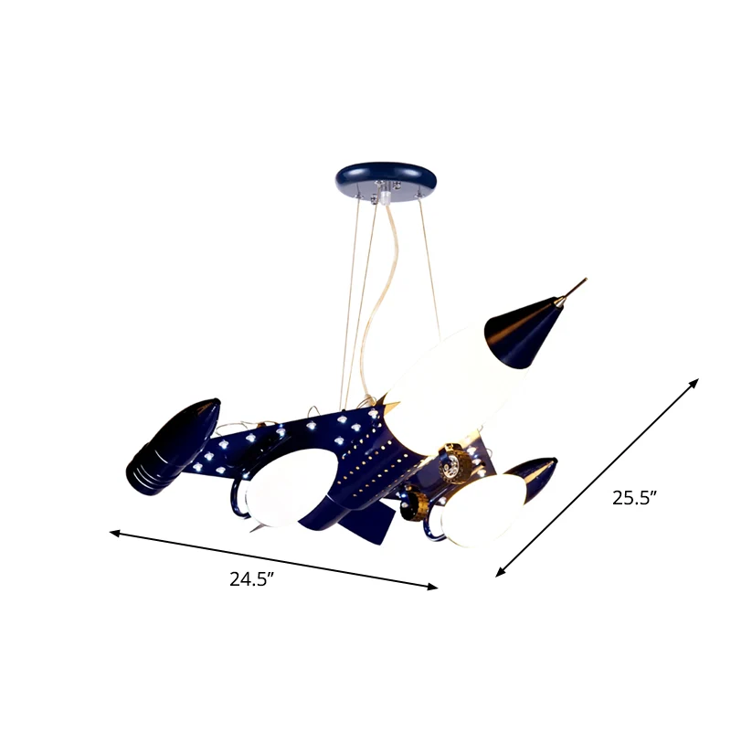 Donkerblauw vliegtuig drop hanger cartoon 3 hoofden opaal glazen kroonluchter verlichting voor jongenskamer Clearhalo