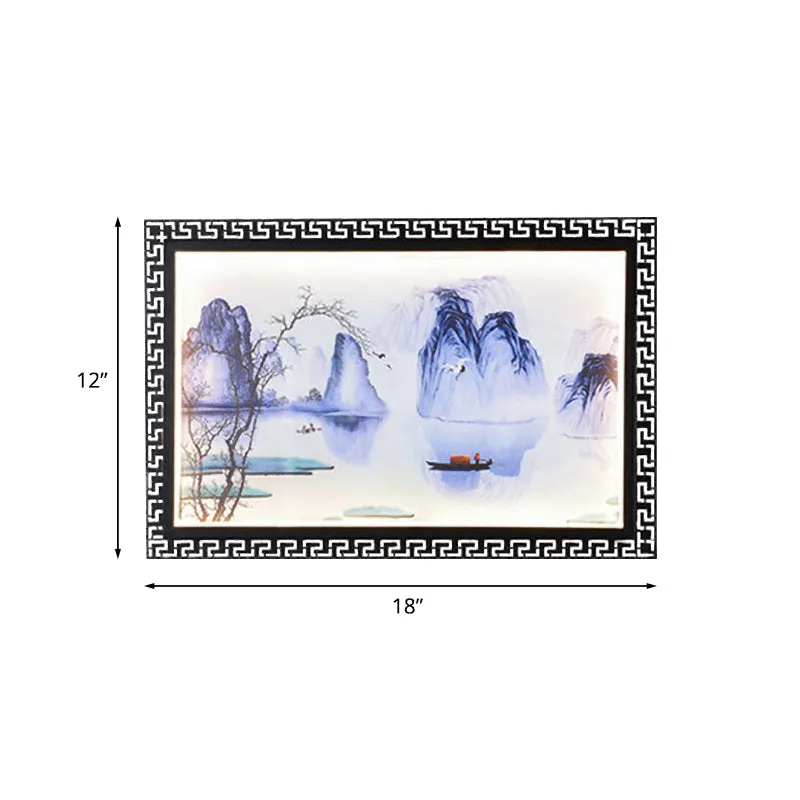 Donkerblauwe bergscène muurschildering verlichting Azië LED stoffen wandlamp voor familiekamer Clearhalo