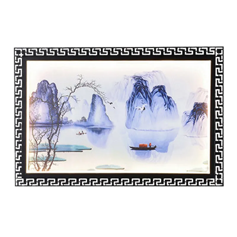 Donkerblauwe bergscène muurschildering verlichting Azië LED stoffen wandlamp voor familiekamer Clearhalo