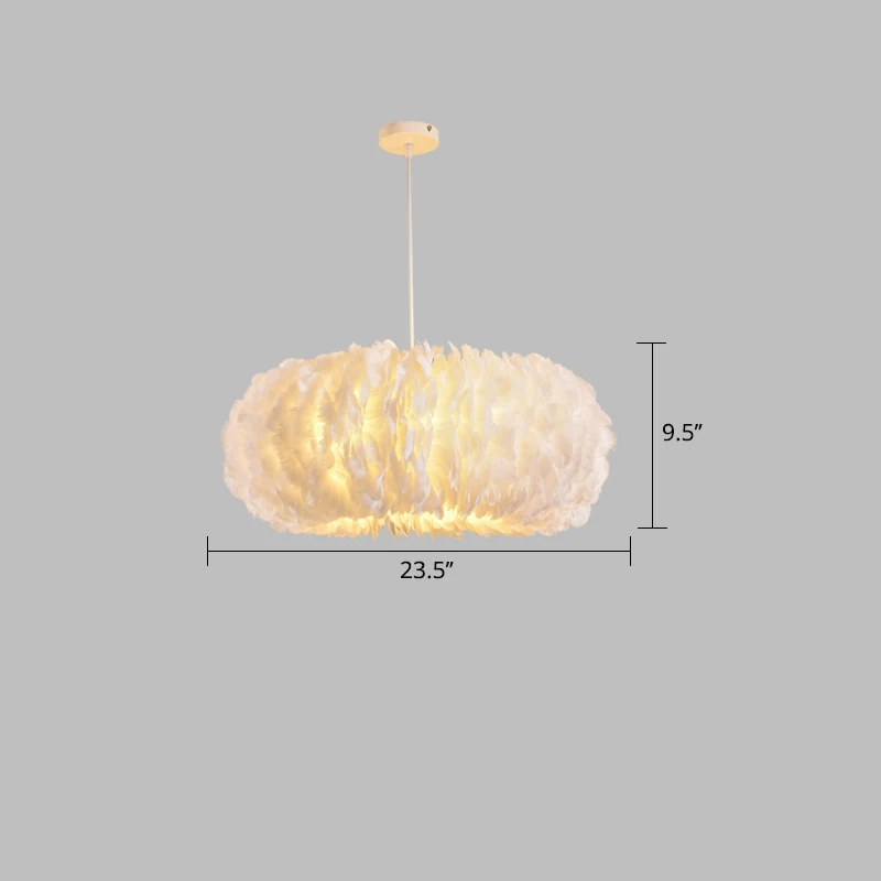 Donutvormige hanglamp, eenvoudige stijl veren slaapkamer plafondkroonluchter wit Clearhalo