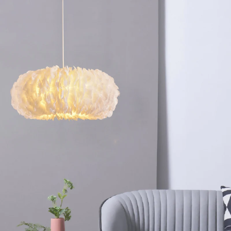 Donutvormige hanglamp, eenvoudige stijl veren slaapkamer plafondkroonluchter wit Clearhalo