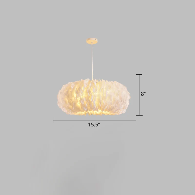 Donutvormige hanglamp, eenvoudige stijl veren slaapkamer plafondkroonluchter wit Clearhalo