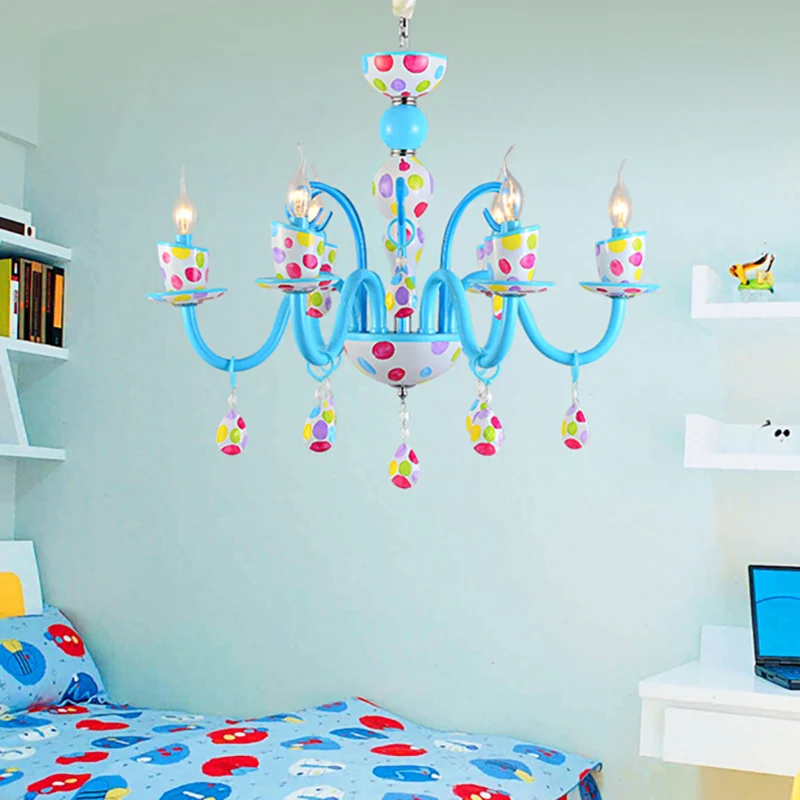 Dot Candle jongenskamerkroonluchter met kristallen metalen meerkoppige schattige hanglamp blauw Clearhalo