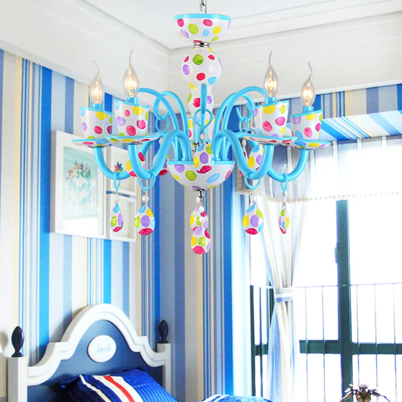Dot Candle jongenskamerkroonluchter met kristallen metalen meerkoppige schattige hanglamp blauw Clearhalo