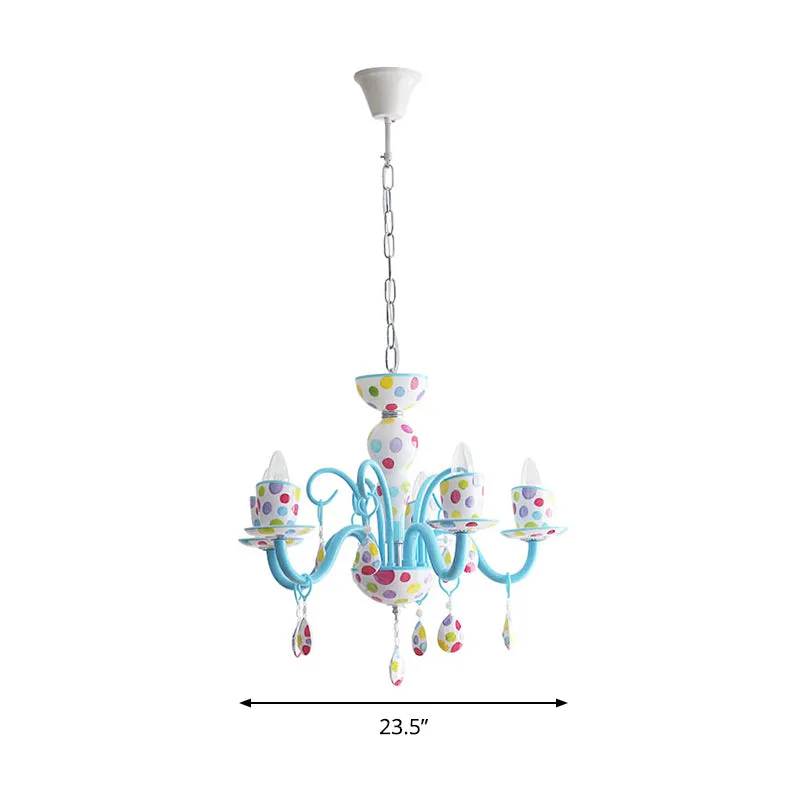 Dot Candle jongenskamerkroonluchter met kristallen metalen meerkoppige schattige hanglamp blauw Clearhalo
