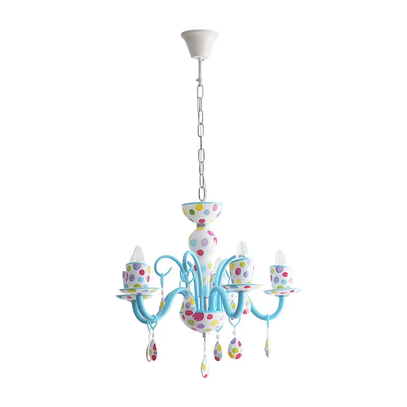 Dot Candle jongenskamerkroonluchter met kristallen metalen meerkoppige schattige hanglamp blauw Clearhalo