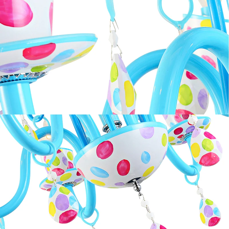 Dot Candle jongenskamerkroonluchter met kristallen metalen meerkoppige schattige hanglamp blauw Clearhalo