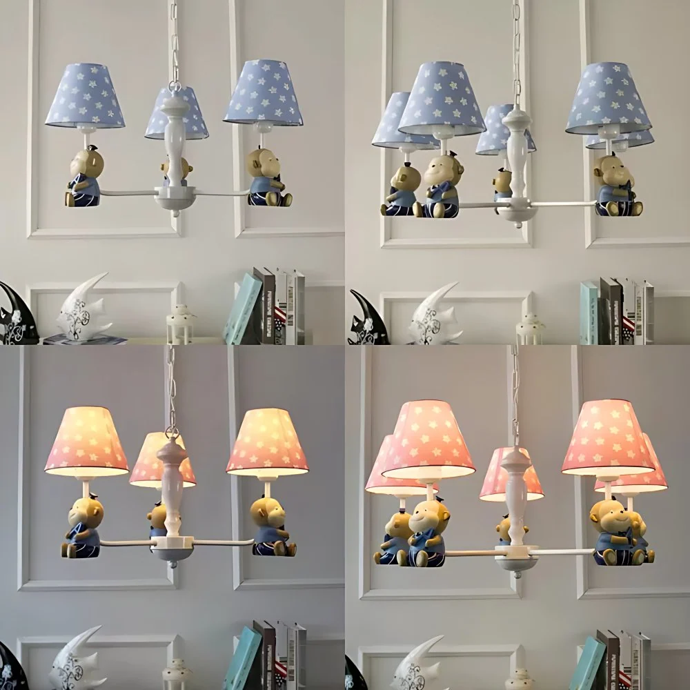 Dot taps toelopende schaduw kroonluchter kinderhanglamp van metaalhars met aap voor eetkamer Clearhalo