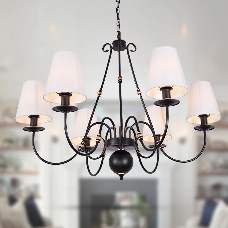 Draaiarm Woonkamer Plafondkroonluchter Klassiek Stof 3/4/6 Lichten Zwart Hangend armatuur met kegelvormige kap Clearhalo