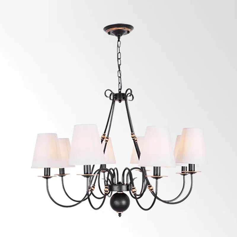 Draaiarm Woonkamer Plafondkroonluchter Klassiek Stof 3/4/6 Lichten Zwart Hangend armatuur met kegelvormige kap Clearhalo