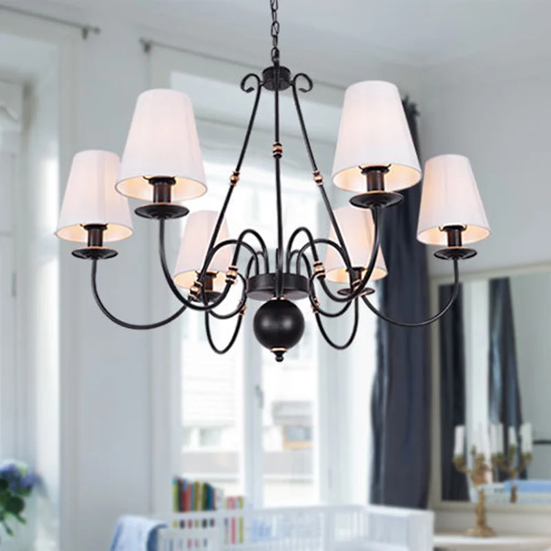Draaiarm Woonkamer Plafondkroonluchter Klassiek Stof 3/4/6 Lichten Zwart Hangend armatuur met kegelvormige kap Clearhalo