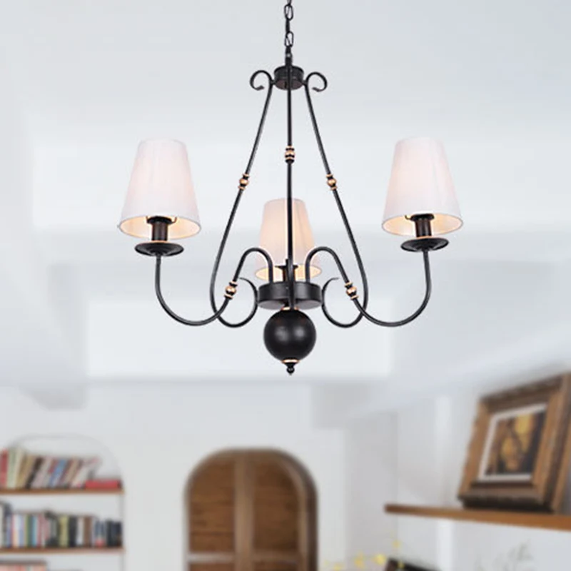 Draaiarm Woonkamer Plafondkroonluchter Klassiek Stof 3/4/6 Lichten Zwart Hangend armatuur met kegelvormige kap Clearhalo
