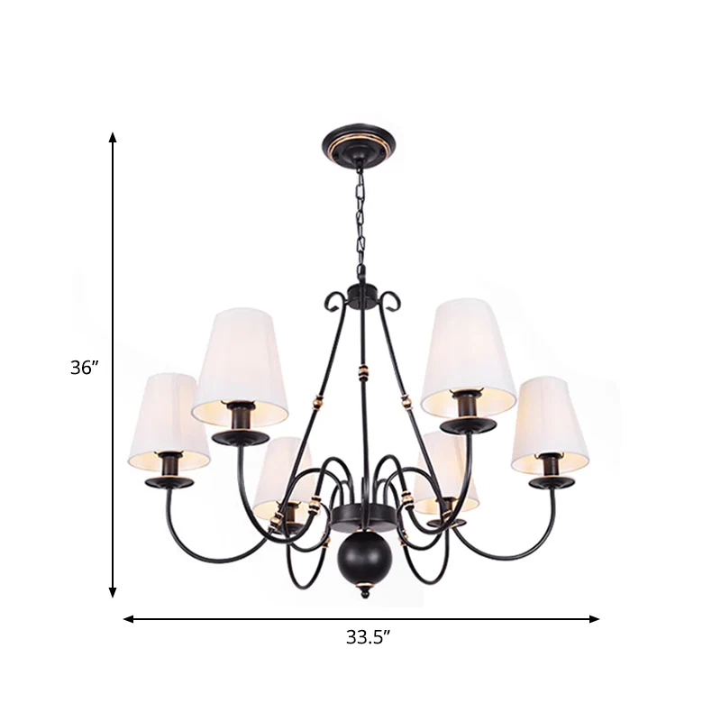 Draaiarm Woonkamer Plafondkroonluchter Klassiek Stof 3/4/6 Lichten Zwart Hangend armatuur met kegelvormige kap Clearhalo