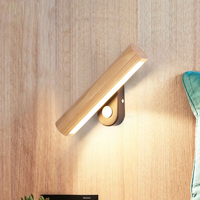 Draaibare buis nachtkastje wandmontage licht hout 8,5"/12,5" brede LED eenvoudige wandlamp armatuur warm/wit licht Clearhalo