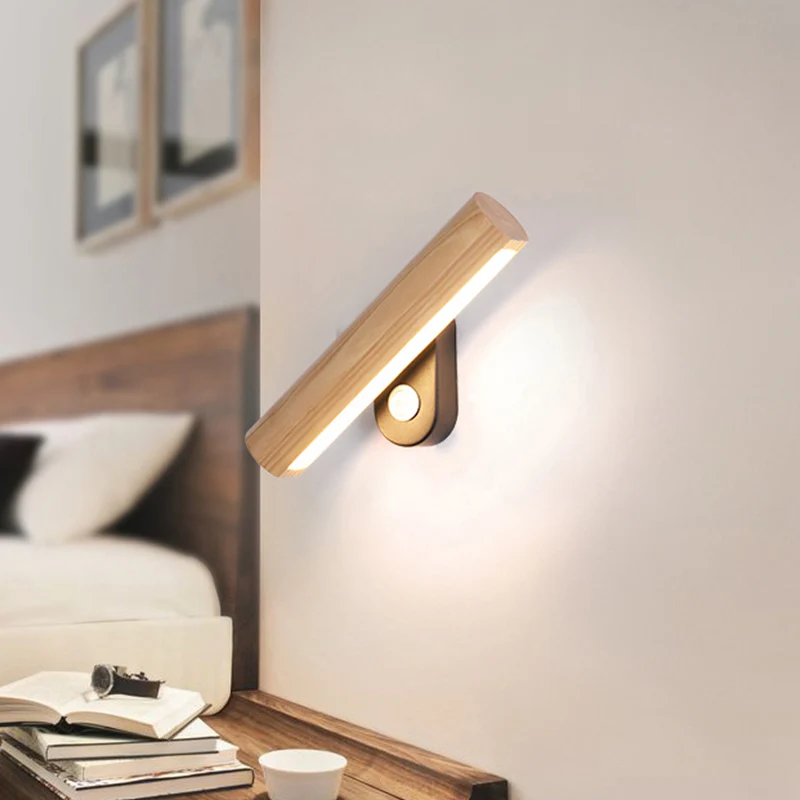 Draaibare buis nachtkastje wandmontage licht hout 8,5"/12,5" brede LED eenvoudige wandlamp armatuur warm/wit licht Clearhalo