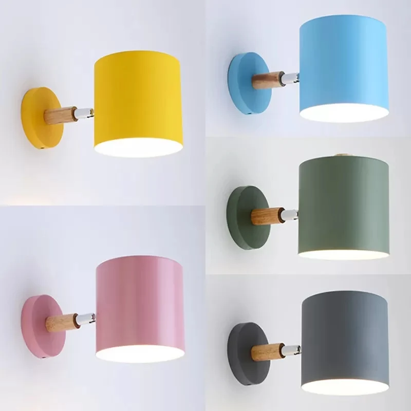 Draaibare cilinderwandlamp Macaron-stijl metalen wandlamp met één kop voor kinderslaapkamer Clearhalo