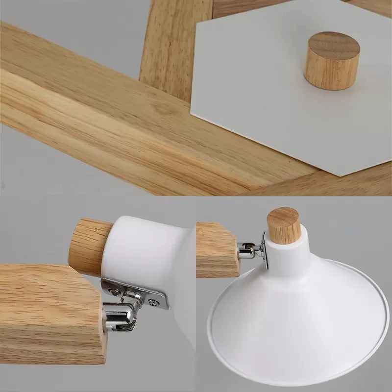 Draaibare houten plafondlamp 6-lichts moderne Scandinavische kroonluchter wit voor woonkamer Clearhalo